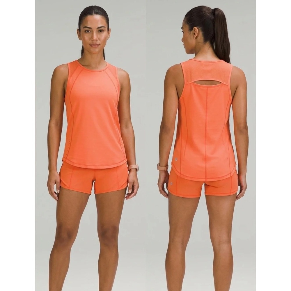 Lululemon women 10 sculpt tank top neon orange HIOR mesh reflective workout